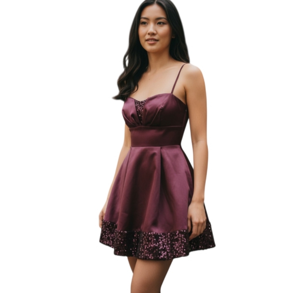 JESSICA MCCLINTOCK FOR GUNNE SAX PURPLE/PLUM SATIN SEQUIN DRESS SZ.3 EUC